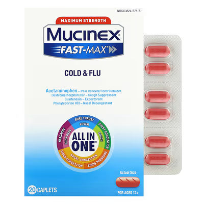 MUCINEX Fast-Max Cold & Flu All-in-One Maximum Strength Caplets, 20 Count Medicine & Drugs Pasteur Pharmacy