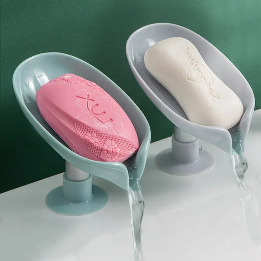 Color: Army Green - 1-2Pcs Drain Soap Holder Bathroom Items Leaf Shape Wall Soap Dish for Bathroom Punch-free Suction Cup Standing Things the Home