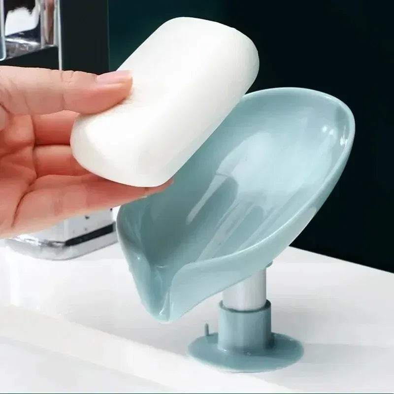 Color: VIOLET/??? - 1-2Pcs Drain Soap Holder Bathroom Items Leaf Shape Wall Soap Dish for Bathroom Punch-free Suction Cup Standing Things the Home