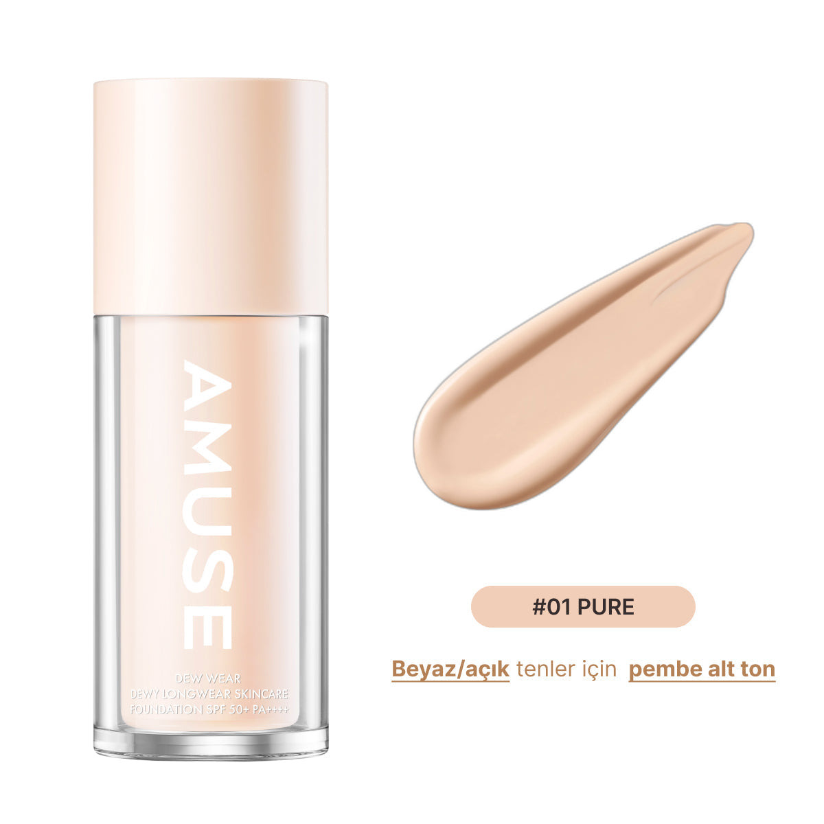 Amuse Dew Wear Foundation Natural Glow SPF 50 35ml #01 Pure