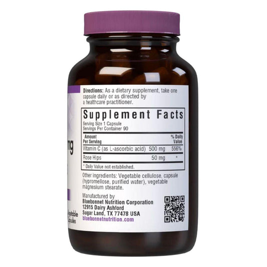 Bluebonnet Kosher Vitamin C-500 mg Plus Rose Hips 90 Vegetable Capsules Vitamin Supplement Pasteur Pharmacy