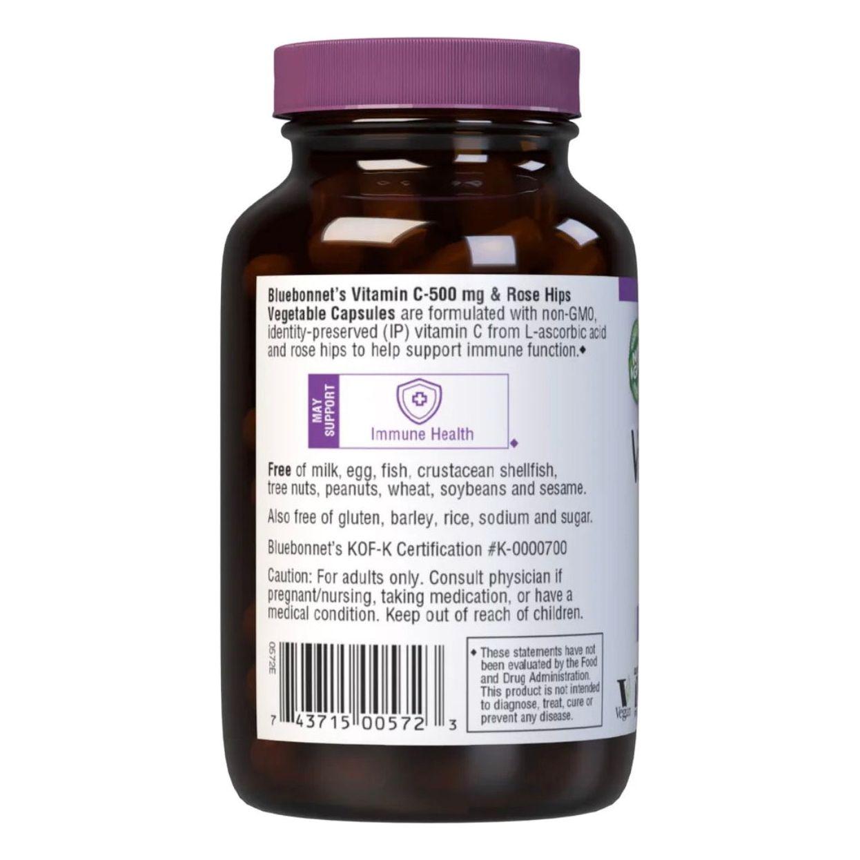 Bluebonnet Kosher Vitamin C-500 mg Plus Rose Hips 90 Vegetable Capsules Vitamin Supplement Pasteur Pharmacy