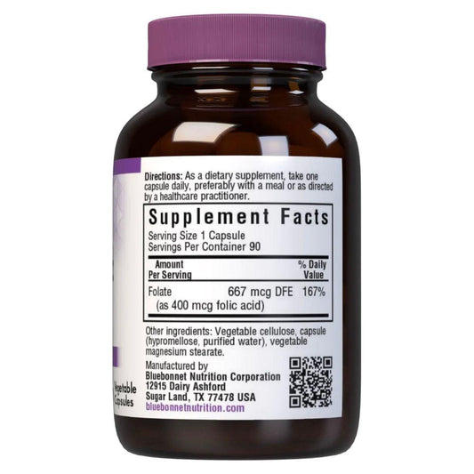 Bluebonnet Nutrition Folic Acid 400 mg - 90 Vegetable Capsules Vitamins & Supplements Pasteur Pharmacy