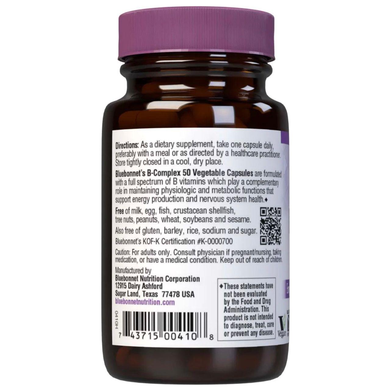 Bluebonnet Nutrition - B-Complex 50 High Potency - 100 Vegetables Capsules Dietary Supplements Pasteur Pharmacy