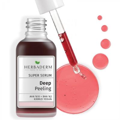 Sérum exfoliant visage Herbaderm Deep Red : Peeling à l'acide glycolique et salicylique pour l'acné, les taches brunes et un teint éclatant - 30 ml