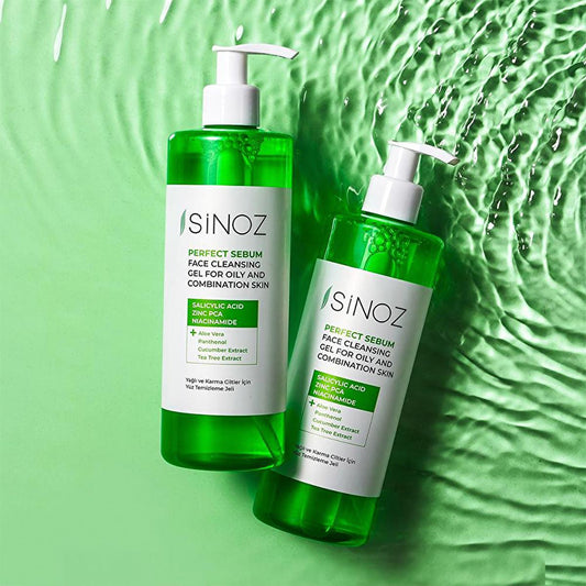 Gel limpiador facial para piel grasa y mixta Sinoz: limpiador con ácido salicílico para el acné y la limpieza de poros - control de grasa y sebo, suave e hidratante (400 ml)