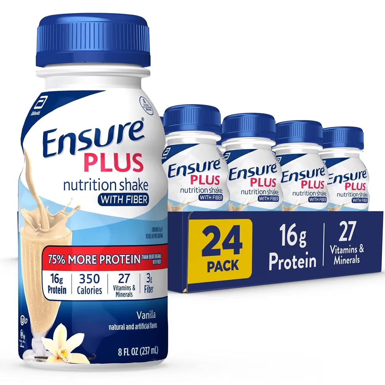 Ensure Plus with Fiber Complete, Balanced Nutrition Shake, Vanilla, 24-Pack of 8 fl oz Bottles Fitness & Nutrition Pasteur Pharmacy