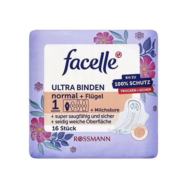 Facelle Ultra-Thin Feminine Hygiene Pads with Wings: Lactic Acid for Sensitive Skin, Individually Wrapped & Breathable, Odor Control - 16 Count