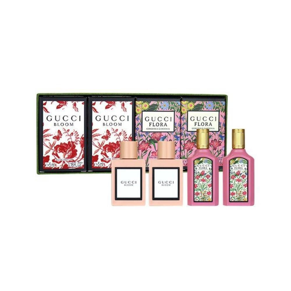 Gucci 4 pcs mini set for women: 2 x bloom 0.16 eau de parfum + 2 x flora gorgeous gardenia 0.16 eau de parfum