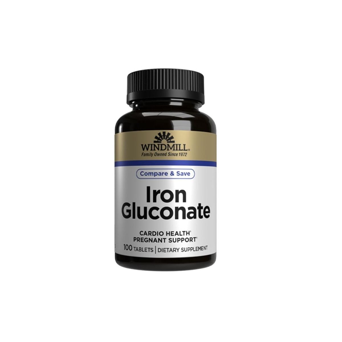 Gluconate de fer, supplément de fer 324 mg - Doux pour l'estomac, 100 comprimés