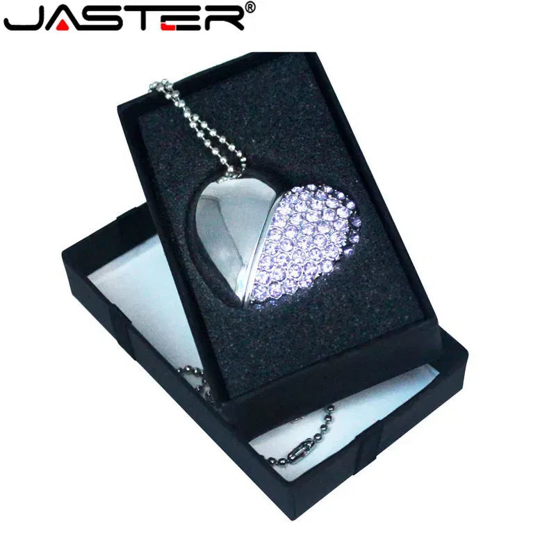 Color: Red, Capacity: 32GB - Metal Diamond USB Flash Drive 128GB Crystal Heart With Gift Box Pen Drive 64GB Creative Gifts Memory Stick Pendrive 32GB 16GB 8G