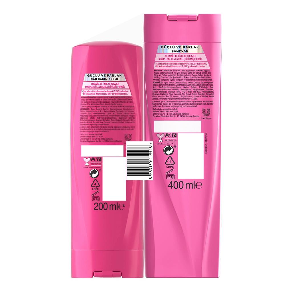 Champú Elidor Strong & Shiny 400 ml y Acondicionador en Sérum 200 ml