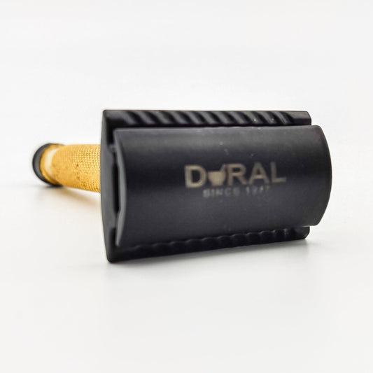 Dural Heavy Stroud Head Double Edge Safety Razor Duty Golden/Black + Pouch Safety Razor Pasteur Pharmacy