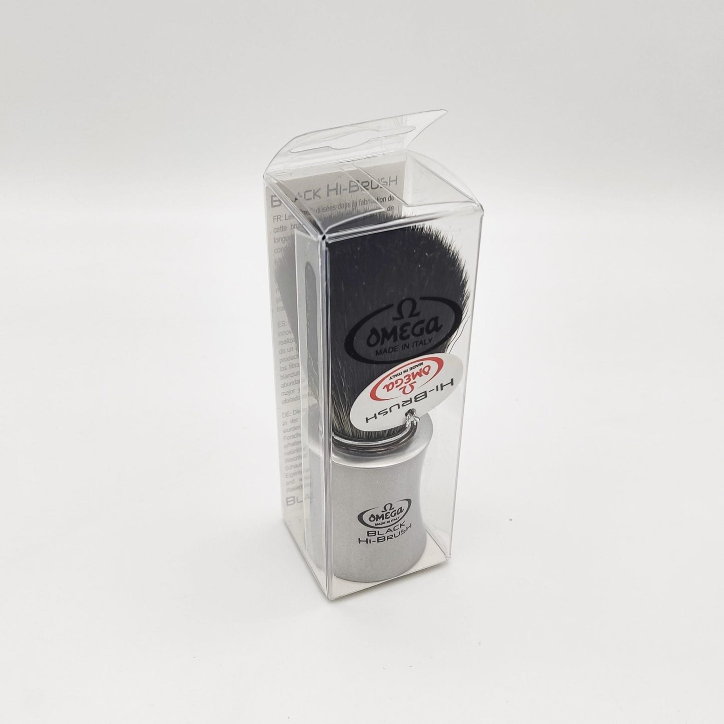 Omega Italy Shaving Brush 196820 Hi-Brush Synthetic Hair Black Vegan Alu-Farbe Shaving Brush Pasteur Pharmacy