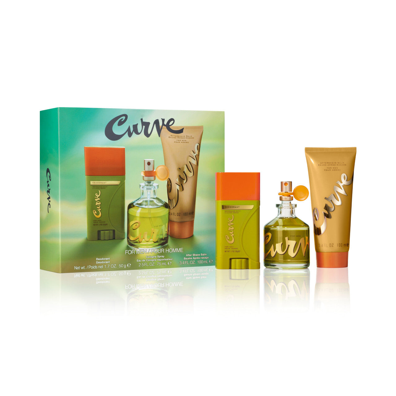 CURVE 3 PCS SET FOR MEN: 2.5 EAU DE COLOGNE SPRAY + 1.7 DEODORANT STICK + 3.4 AFTER SHAVE BALM MEN Fragrant Nest