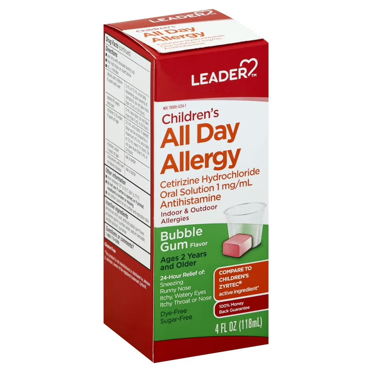 Leader Children's Allergy Relief Liquid, Dye-Free & Alcohol-Free, Bubble Gum Flavor, 4 fl oz Medicine & Drugs Pasteur Pharmacy