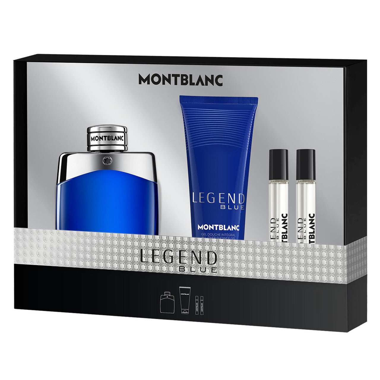 Mont blanc legend blue 4 pcs set for men: 3.4 eau de parfum spray + 3.4 shower gel + 2*0.25 eau de parfum spray Men Fragrant Nest