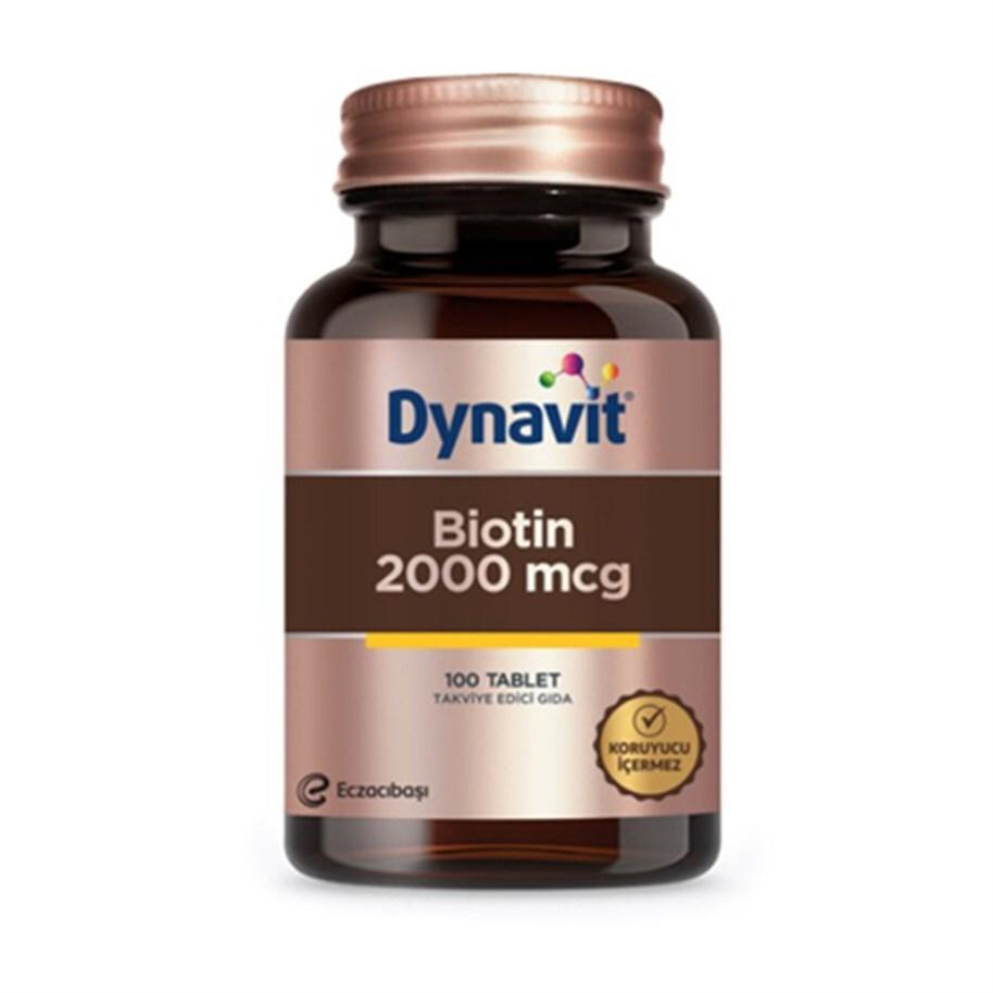 Dynavit Biotin 2000 Mcg Supplement - 100 Tablets for Hair, Skin & Nail Health