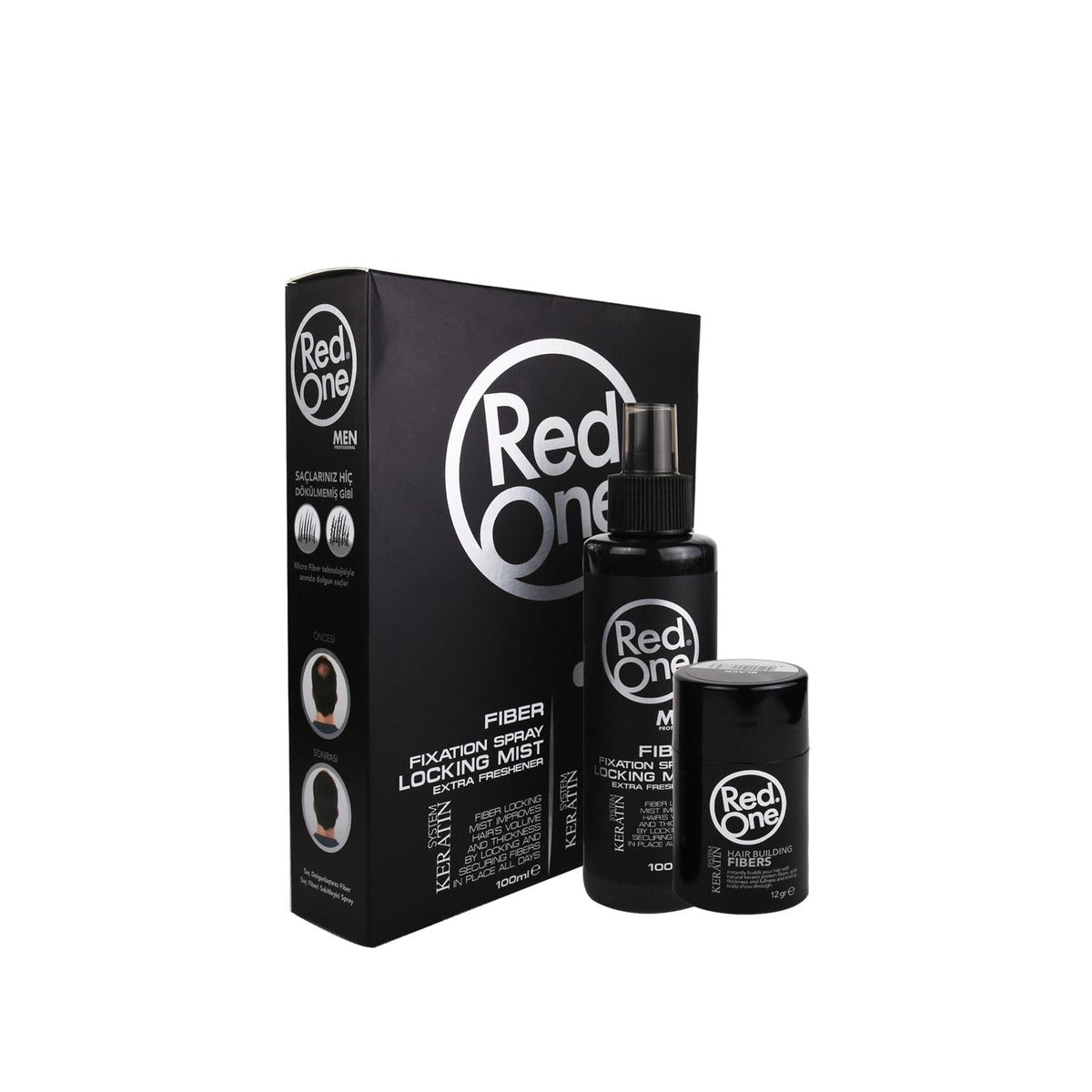 RedOne Men's Hair Fiber Black - Cosmetic Hair Thickening Solution for Thinning Hair