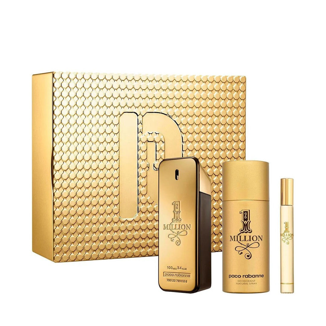 PACO RABANNE ONE MILLION 3 PCS SET FOR MEN: 3.4 EAU DE TOILETTE SPRAY + 5.1 DEODORANT SPRAY + 0.34 EAU DE TOILETTE SPRAY Men Fragrant Nest