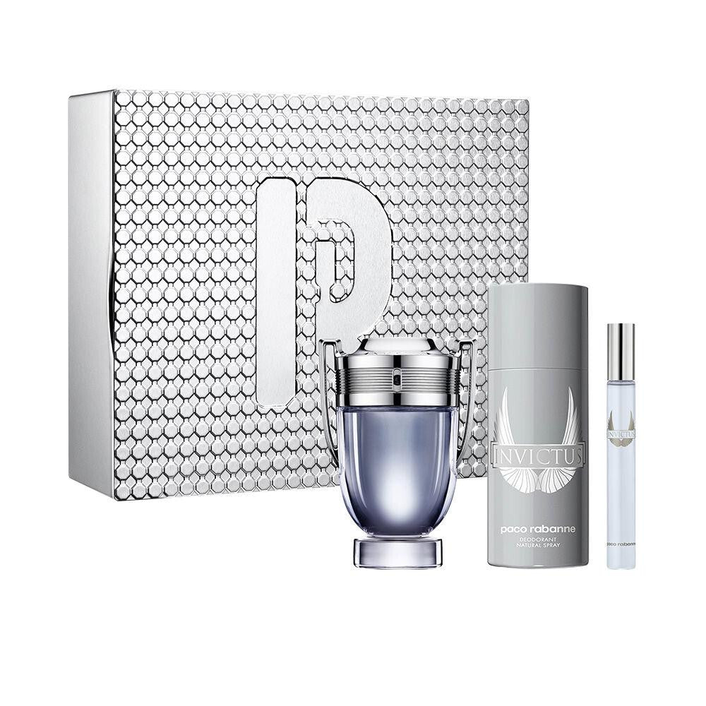 PACO RABANNE INVICTUS 3 PCS SET FOR MEN: 3.3 EAU DE TOILETTE SPRAY + 5 OZ DEODORANT SPRAY + 0.33 EAU DE TOILETTE SPRAY Men Fragrant Nest