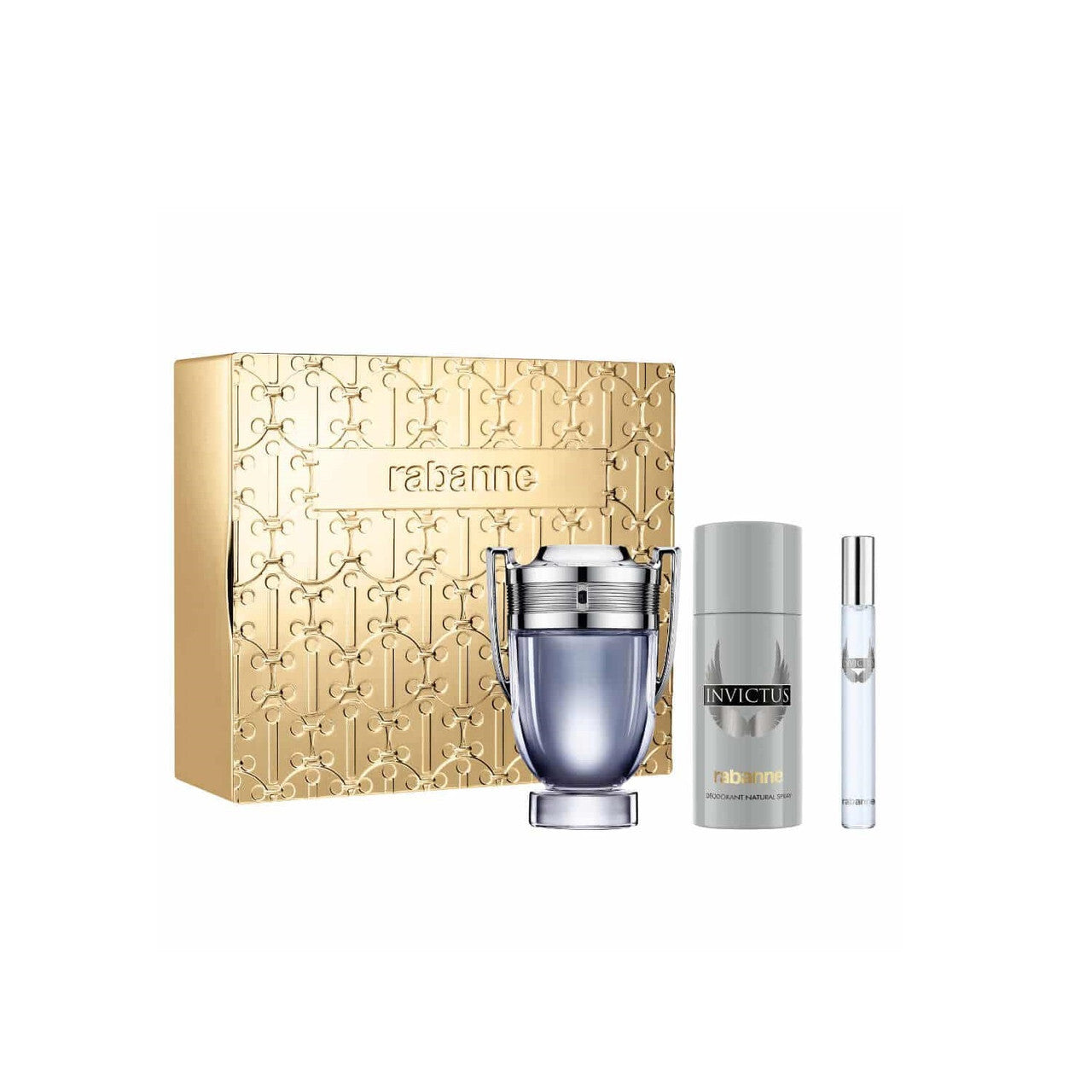 Paco rabanne invictus 3 pcs set: 3.4 eau de toilette spray + 0.34 eau de toilette spray + 5.1 deodorant spray (metal) Men Fragrant Nest