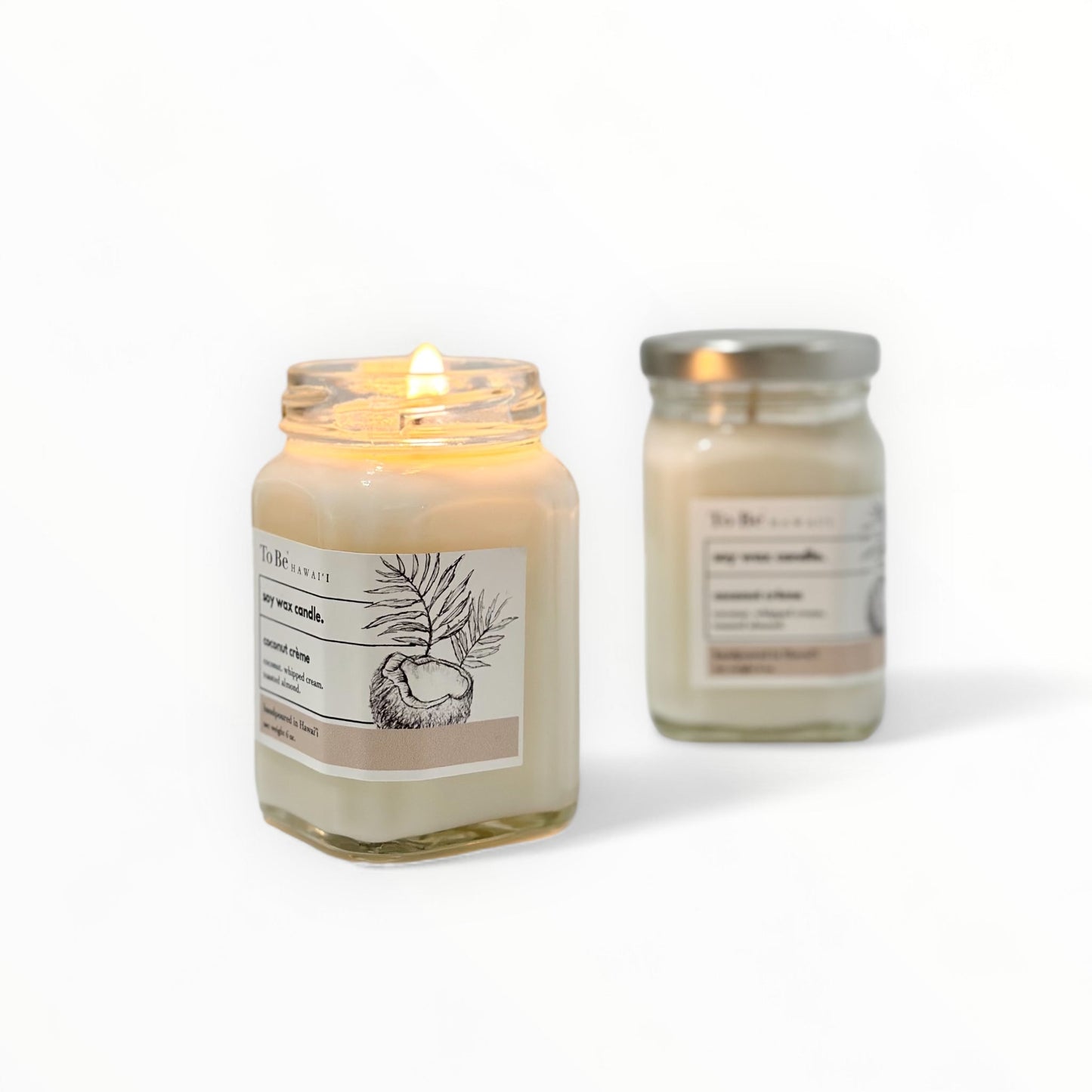 To Be Hawai'i Coconut Crème Soy Wax Candle Handmade Soy Candle To Be Hawai'i 6oz. Victorian glass jar (52 hrs. of burn time)