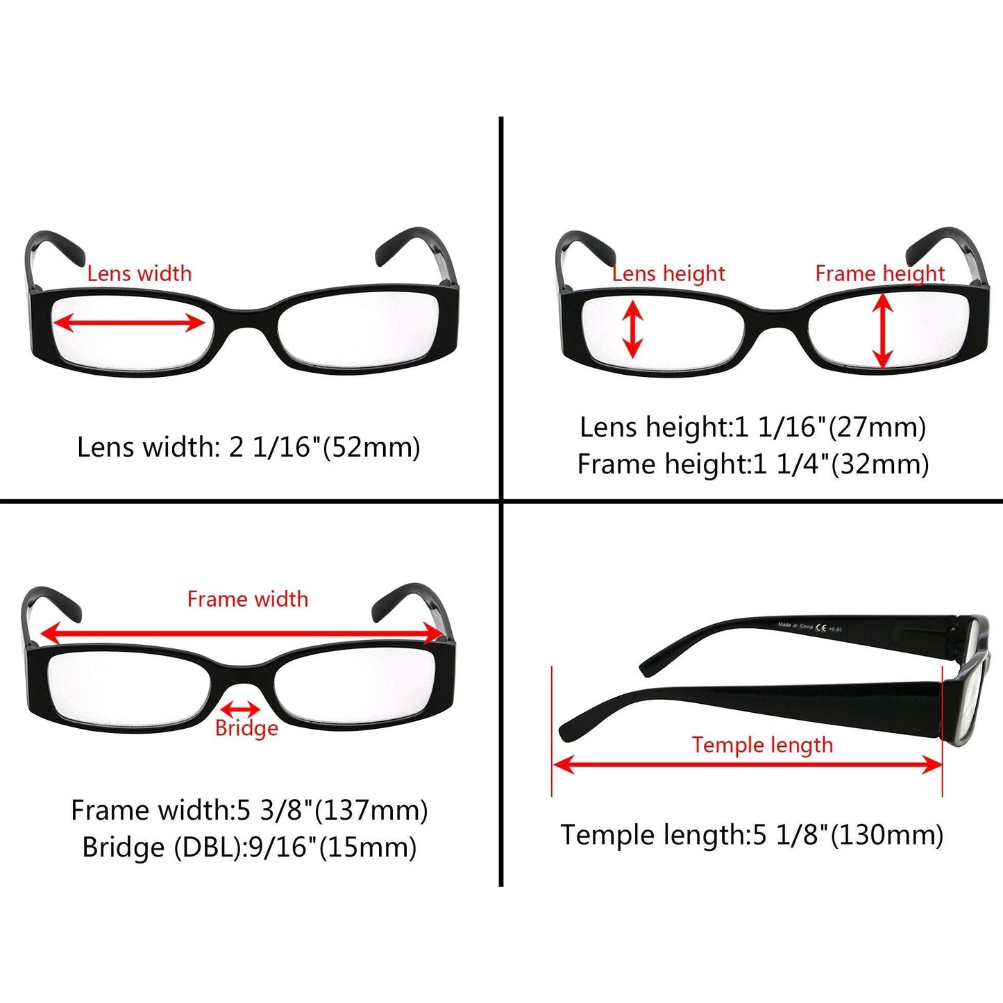 5 Pack Rectangle Stylish Reading Glasses R040-A Eyeglasses Pasteur Pharmacy