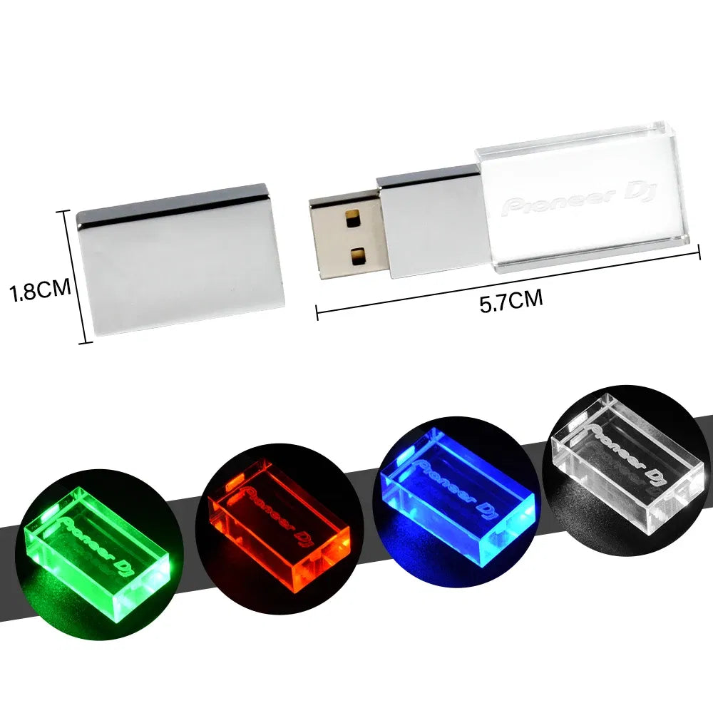 Color: green, Capacity: 16 GB - JASTER Luminous USB drive Gold Lid Crystal USB Flash Drive 128GB Pendrive 64GB Colorful LED Memory Stick 16GB with Pioneer DJ