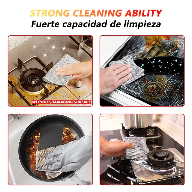 Color: Red, Specification: 3pcs - Magic Cleaning Cloth Multipurpose Wire Miracle Cleaning Cloth Innovative Dishwashing Net Hand Towel for Kitchen Dishwashing Grid