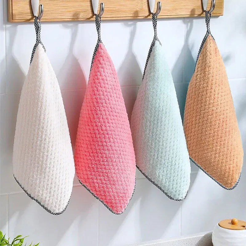 Color: Orange - Kitchen Daily Dish Towel Cloth Kitchen Rag Non-stick Oil Thickened Table Cleaning Cloth Double-layer Absorbent Microfiber