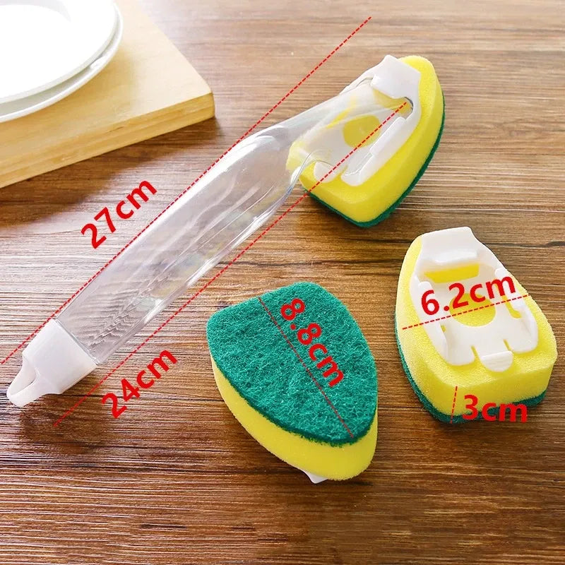 Color: Black - Replaceable Liquid Soap Dispenser Kitchen Cleaning Tool Long Handle Brush With Automatic Refill Liquid Sponge Wash Dish Scrubber