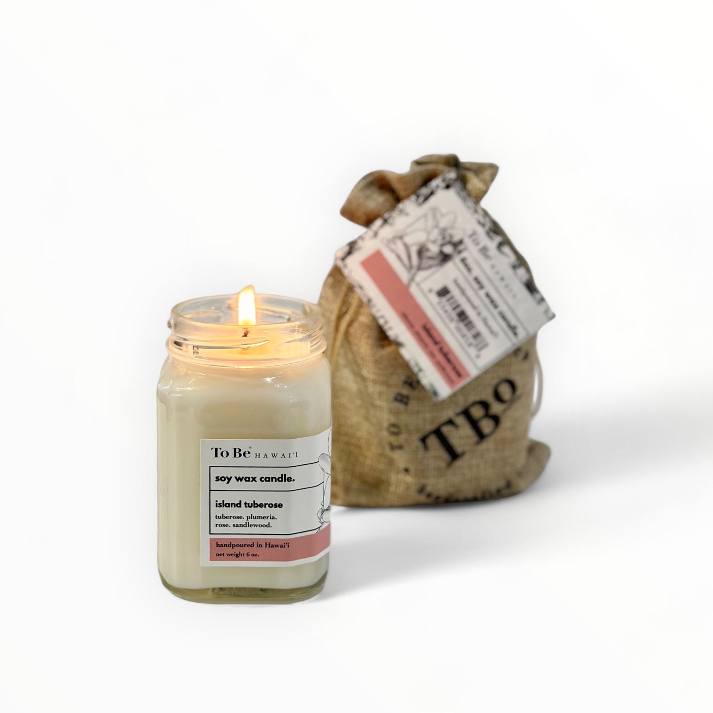 To Be Hawai'i Island Tuberose Soy Wax Candle Handmade Soy Candle To Be Hawai'i 6oz. Victorian glass jar (52 hrs. of burn time)