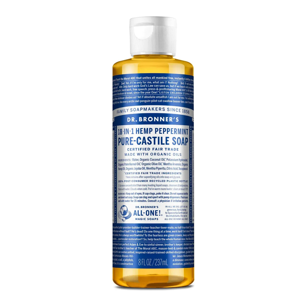 Savon liquide de Castille bio Dr. Bronner's Menthe poivrée 237 ml