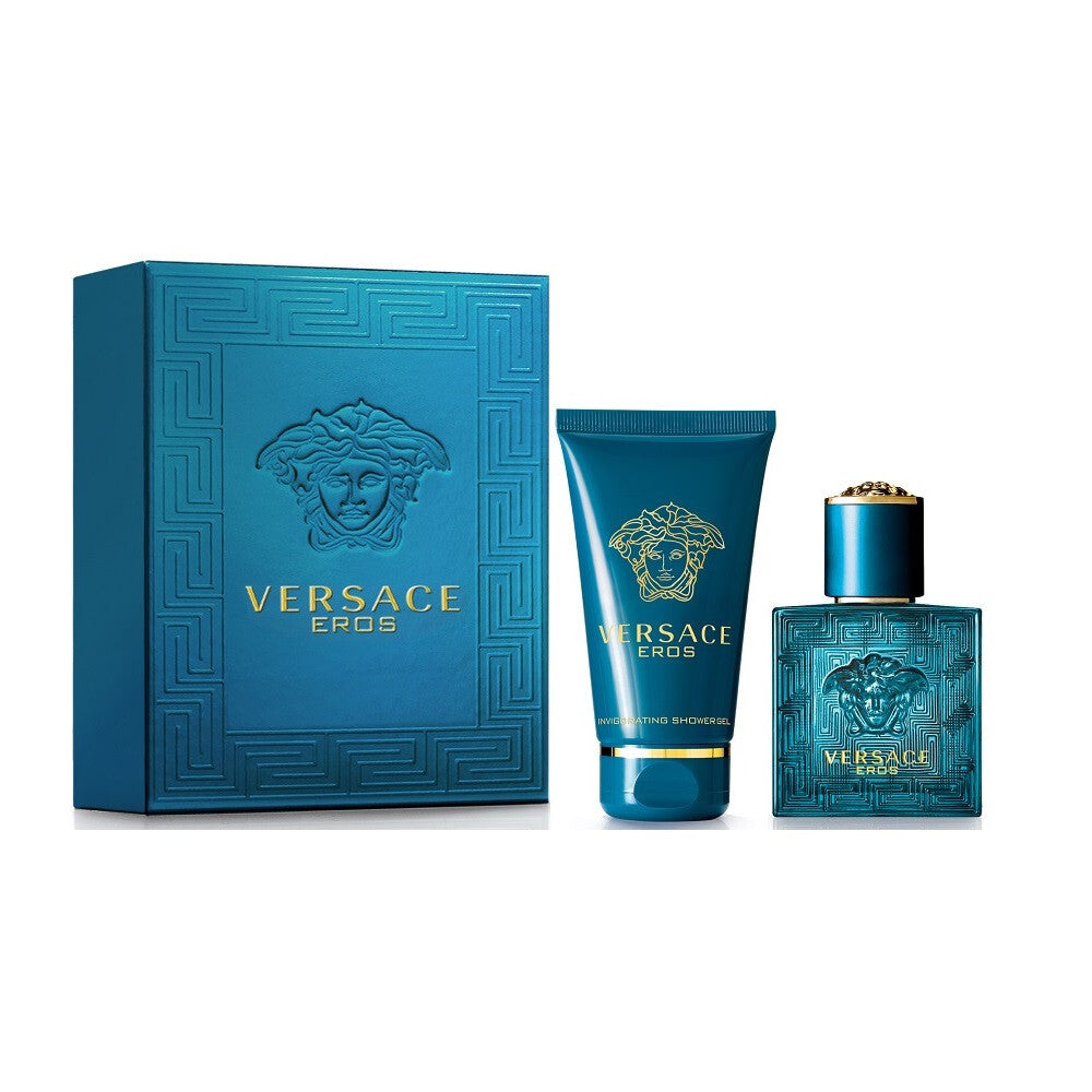 VERSACE EROS 2 PCS SET FOR MEN: 3.4 EAU DE TOILETTE SPRAY + 3.4 SHOWER GEL (TRAVEL SET) Men Fragrant Nest