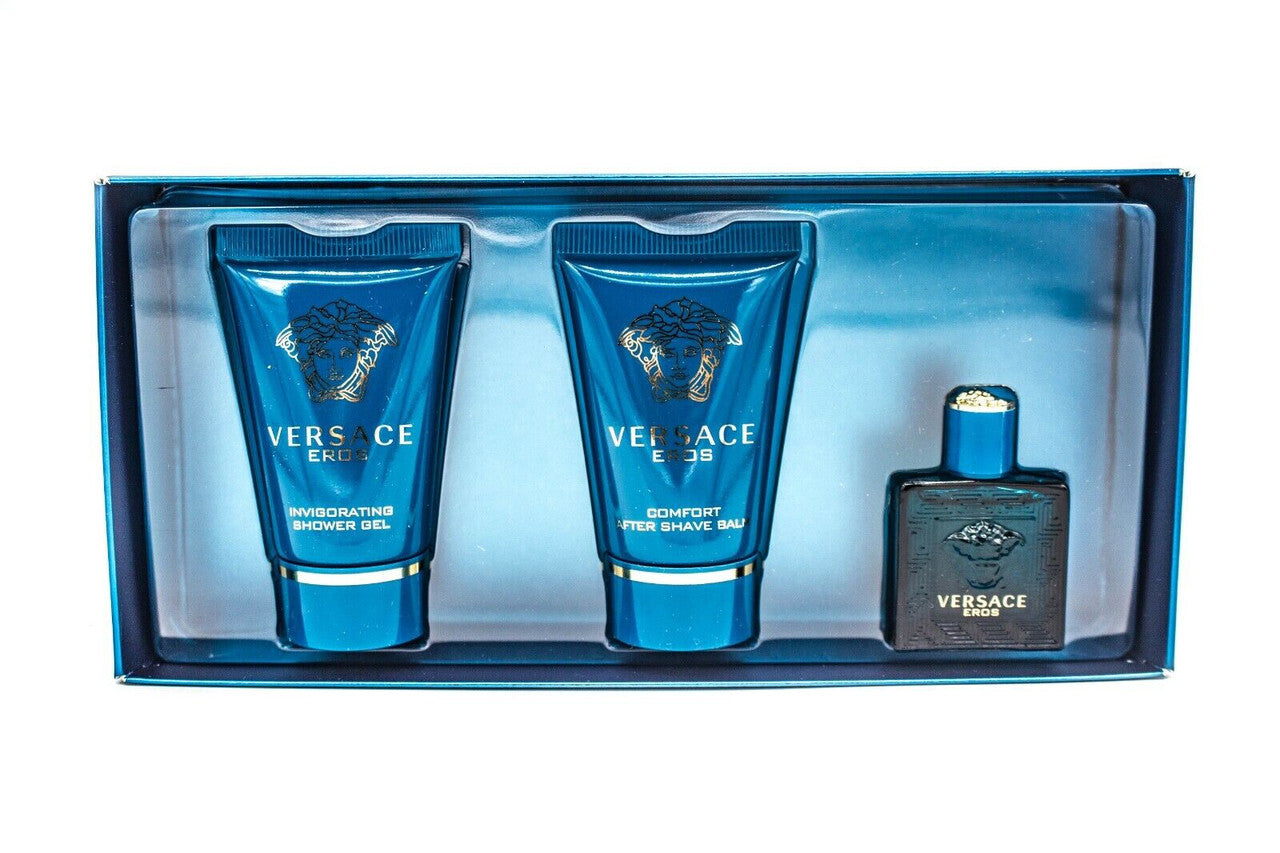 VERSACE EROS 3 PCS SET FOR MEN: 0.17 EAU DE TOILETTE + 0.8 AFTER SHAVE BALM + 0.8 SHOWER GEL Men Fragrant Nest