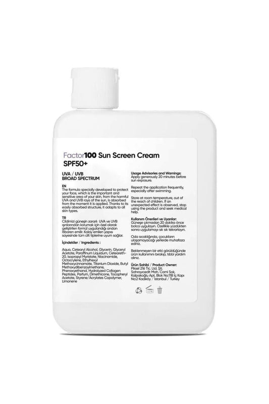 FACTOR100 Sunscreen SPF 50+ for Sensitive Skin - 100ml Broad Spectrum UV Protection Sun Cream