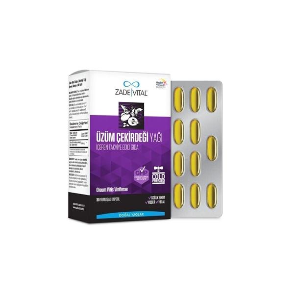 Zade Vital Aceite de Semilla de Uva 500mg - 30 Cápsulas: Antioxidante Natural, Suplemento de Belleza y Salud Prensado en Frío