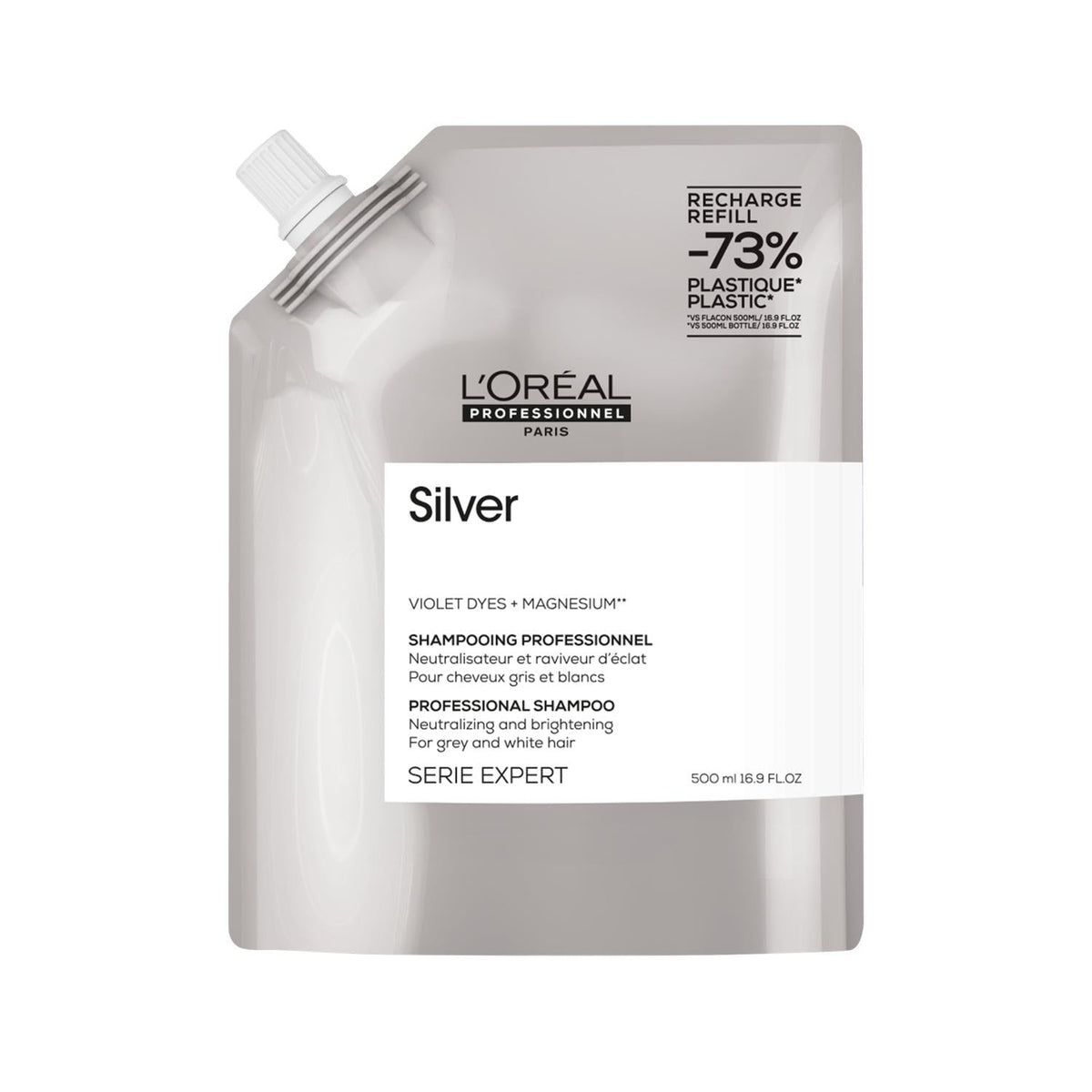 L'Oreal Professionnel Silver Purple Shampoo: Color Toning for Blonde, Gray & White Hair - Anti Brass Shampoo, 500ml Refill