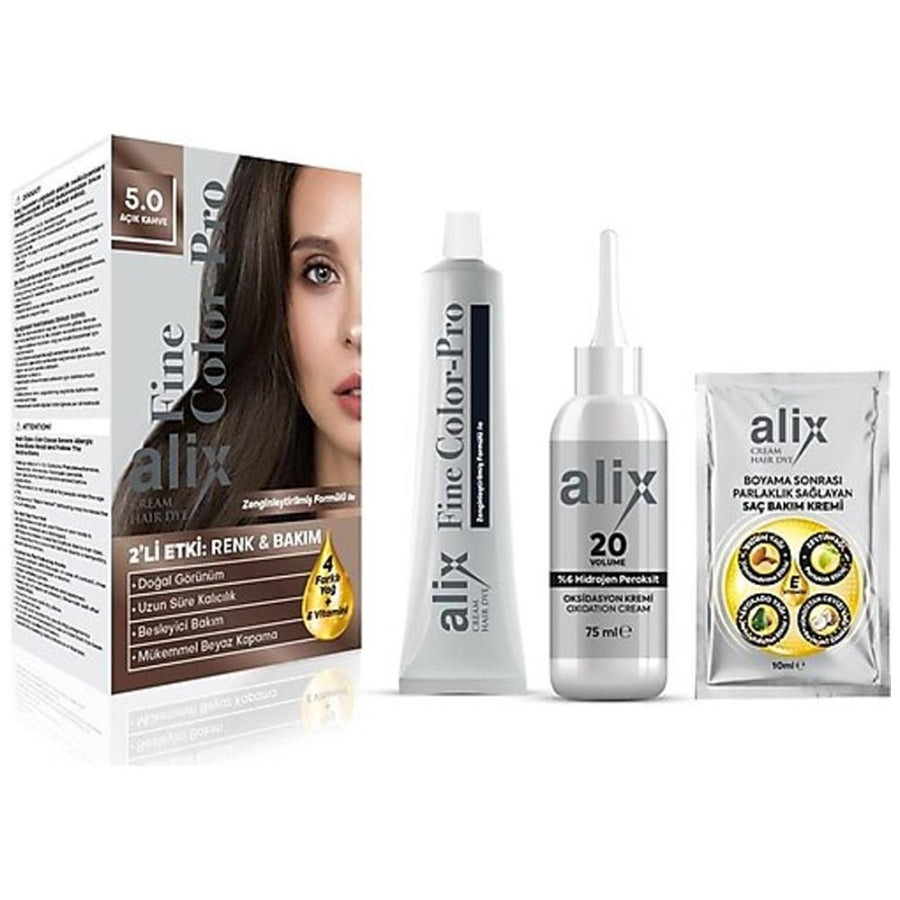 Alix Kit Hair Color 5.0 Light Brown Long-Lasting Dye 50ml