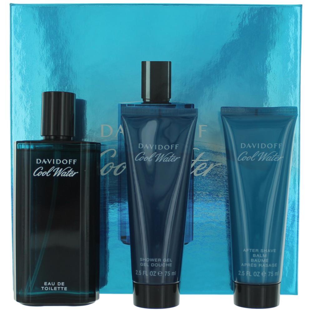 Davidoff Cool Water 3 Piece Gift Set for Men (1.4 oz EDT + 1.7 oz After Shave Balm + 1.7 oz Shower Gel) Men Gift Sets Davidoff