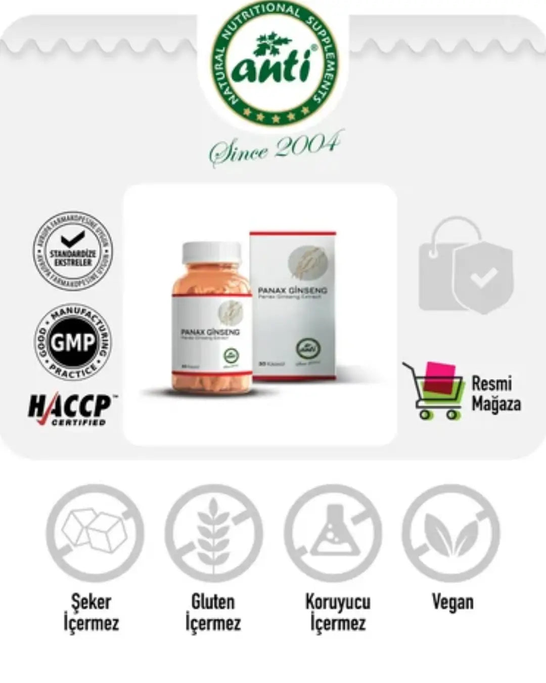 Anti Panax Ginseng Extract Dietary Supplement 30 Capsules