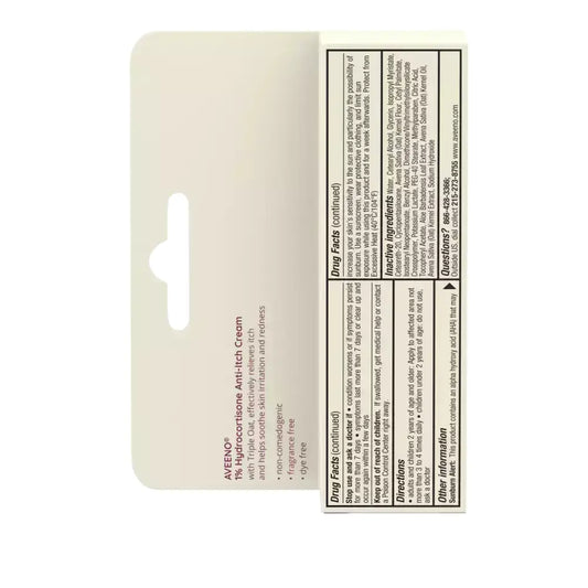 Aveeno Anti-Itch 1% Hydrocortisone Anti-Itch Cream, Tube 1 oz. Anti-Itch Cream Pasteur Pharmacy
