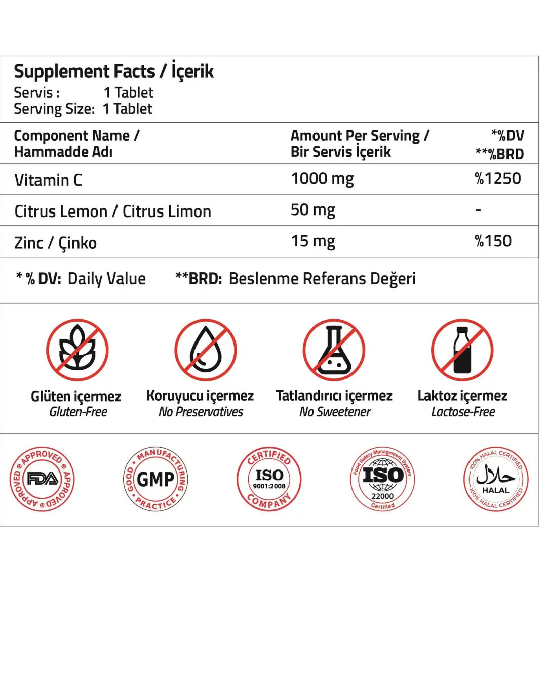Validus Vitamin C 1000 mg with Citrus and Zinc 30 Tablets