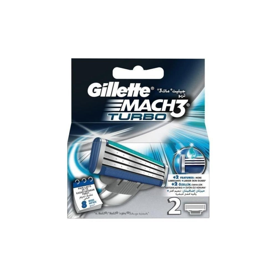 Gillette Mach3 Turbo Razor Blades for Smooth Shave 2 Count