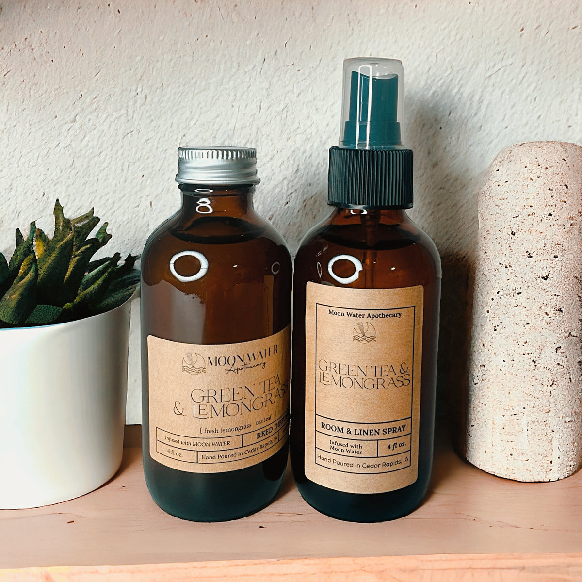 Green Tea & Lemongrass - REED DIFFUSER -- by Moon Water Apothecary!