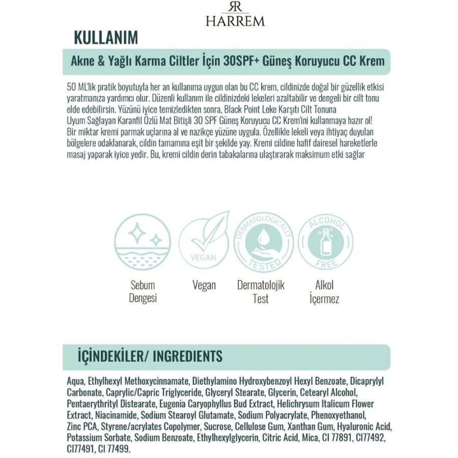Harrem Black Point SPF 30 CC Cream for Oily Skin 50ml