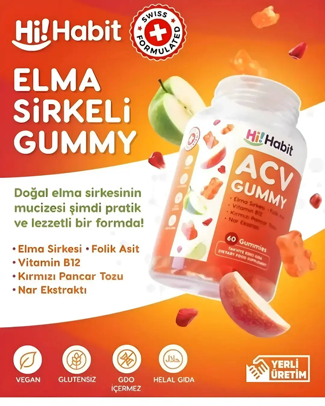 Hi Habit Apple Cider Vinegar & Folic Acid Gummies 60 Count
