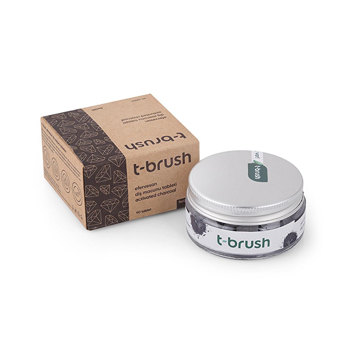 Pastillas de pasta de dientes con carbón activado T-Brush - Con flúor, fórmula vegana para encías sensibles | 90 pastillas