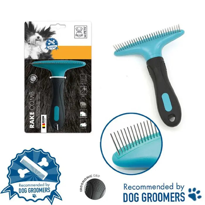 M-Pets Rake Grooming Brush for Medium & Long Hair 12x15cm